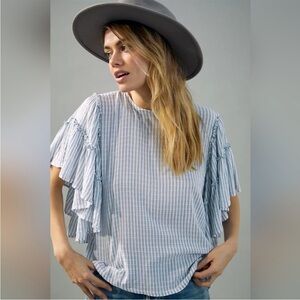 Anthropologie Pilcro Sybil Striped Ruffle Sleeve Top